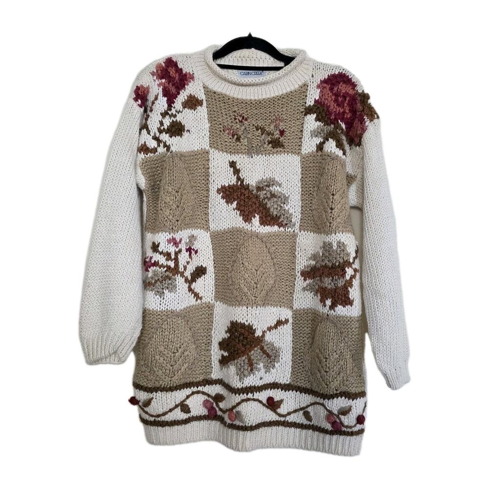 Vintage Embroidered Cottagecore Floral Grandma Sweater Womens S Oversized